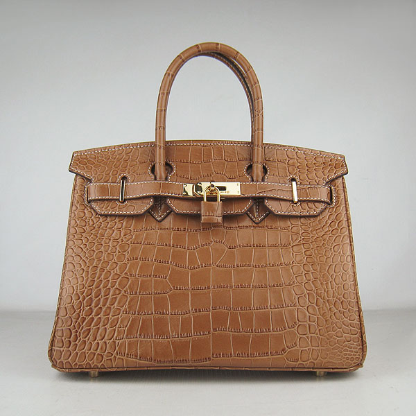 Replica Hermes Birkin 35cm Crocodile Veins Bag Light Coffee 6088 On Sale - Click Image to Close